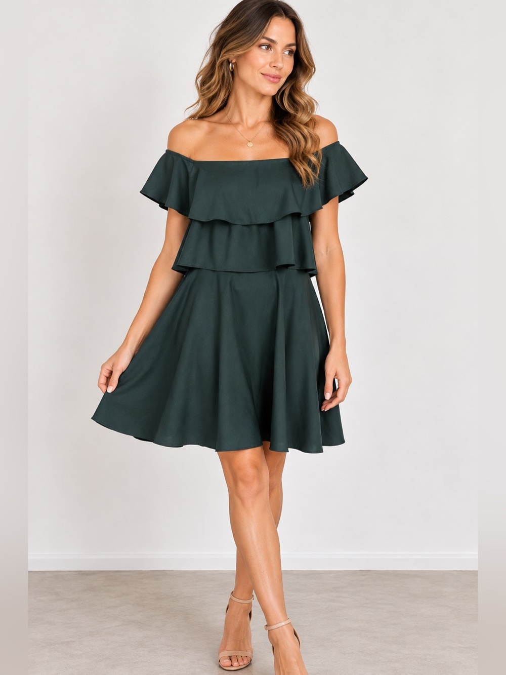 Eliza J Green Off Shoulder Ruffle Fit & Flare Dress NWT Size 6